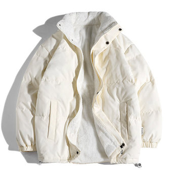 Мъжко палто от агнешко плюшено памучно платнище, ново, с поларена подплата, удебелено, есенно-зимно, едноцветно, топло, с памучно платнище, младежко мъжко облекло