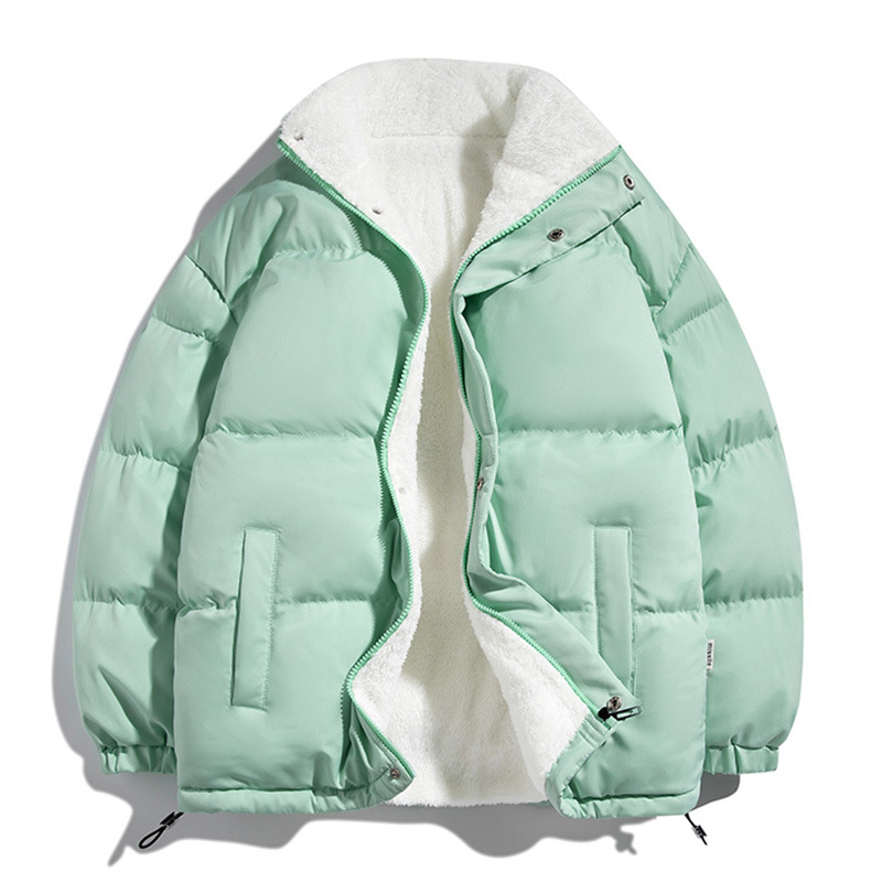 Мъжко палто от агнешко плюшено памучно платнище, ново, с поларена подплата, удебелено, есенно-зимно, едноцветно, топло, с памучно платнище, младежко мъжко облекло