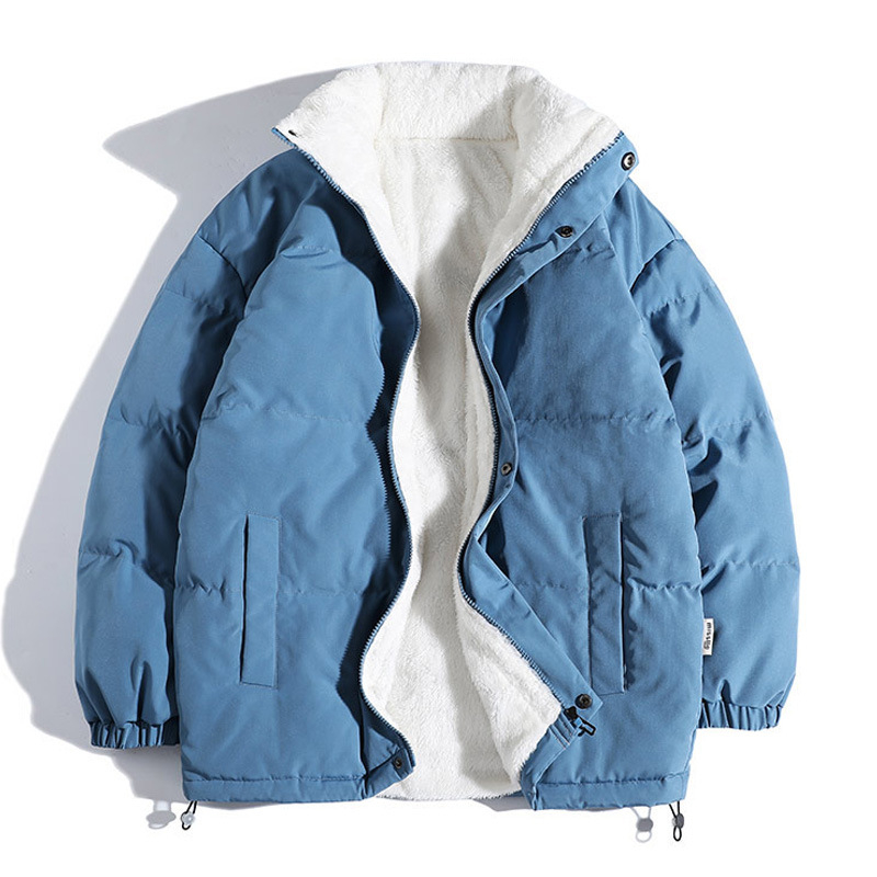 Мъжко палто от агнешко плюшено памучно платнище, ново, с поларена подплата, удебелено, есенно-зимно, едноцветно, топло, с памучно платнище, младежко мъжко облекло