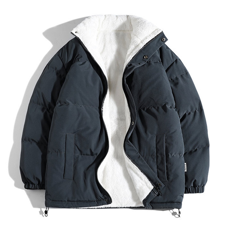 Мъжко палто от агнешко плюшено памучно платнище, ново, с поларена подплата, удебелено, есенно-зимно, едноцветно, топло, с памучно платнище, младежко мъжко облекло