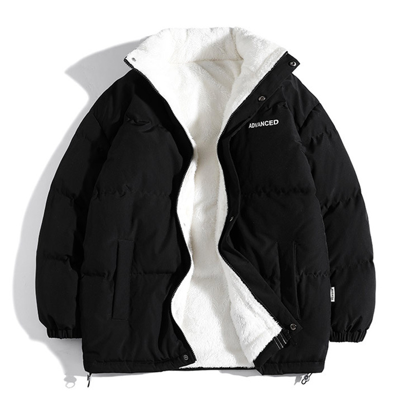 Мъжко палто от агнешко плюшено памучно платнище, ново, с поларена подплата, удебелено, есенно-зимно, едноцветно, топло, с памучно платнище, младежко мъжко облекло