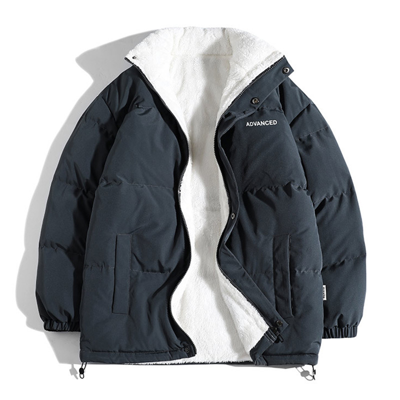 Мъжко палто от агнешко плюшено памучно платнище, ново, с поларена подплата, удебелено, есенно-зимно, едноцветно, топло, с памучно платнище, младежко мъжко облекло