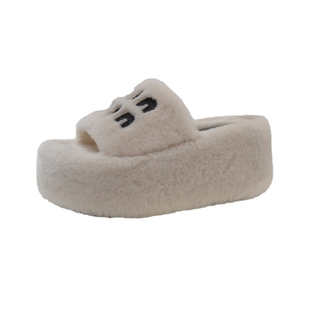 Krznene papuče s debelim potplatom za žensku vanjsku odjeću 2024. Nove jesenske i zimske modne plišane krznene popularne kućne pamučne papuče s jednom riječi