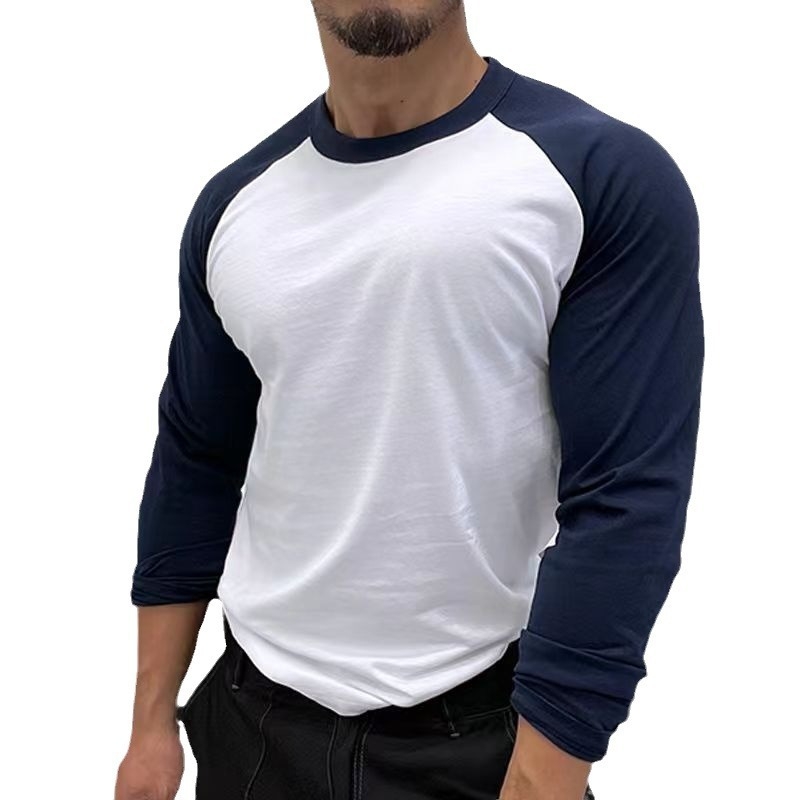 Мъжка тениска с дълъг ръкав и кръгло деколте, широка, дишаща, големи размери, базова, с ежедневен топ с ръкав реглан