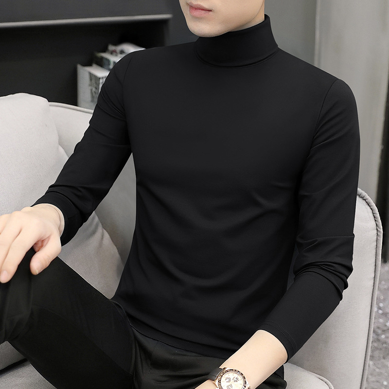 Muška majica dugih rukava s kratkim rukavima od modalnog materijala iz 50-ih, dolčevit, pristupačna luksuzna uska majica s unutarnjim dijelom, ležerna muška majica dugih rukava