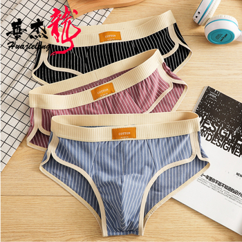 Huajielong νέα ριγέ βαμβακερά ανδρικά εσώρουχα, ανδρικά σλιπ, αναπνεύσιμα ανδρικά σορτς μόδας, μια γενιά μαλλιών