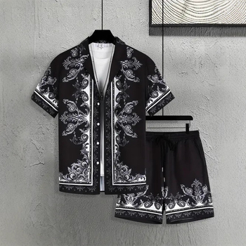 Američki prekogranični 2025. novi ležerni modni visokokvalitetni kubanski ovratnik s kratkim rukavima, kratke hlače