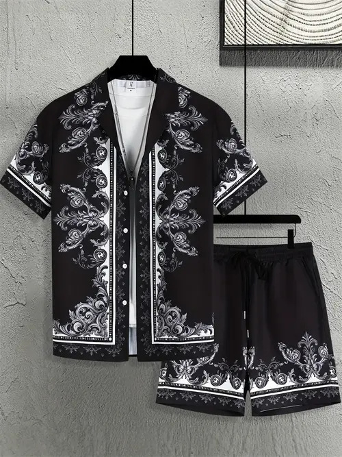 Američki prekogranični 2025. novi ležerni modni visokokvalitetni kubanski ovratnik s kratkim rukavima, kratke hlače