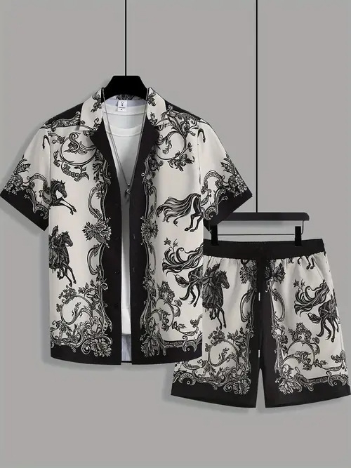 Američki prekogranični 2025. novi ležerni modni visokokvalitetni kubanski ovratnik s kratkim rukavima, kratke hlače