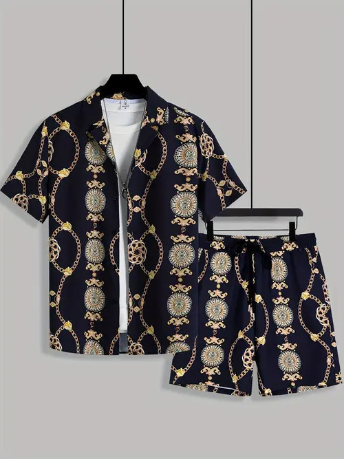 Američki prekogranični 2025. novi ležerni modni visokokvalitetni kubanski ovratnik s kratkim rukavima, kratke hlače