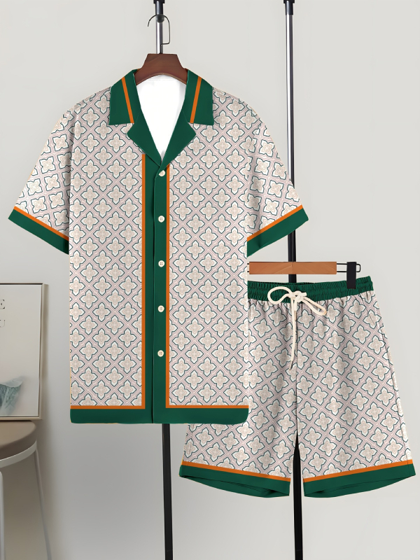 Američki prekogranični 2025. novi ležerni modni visokokvalitetni kubanski ovratnik s kratkim rukavima, kratke hlače