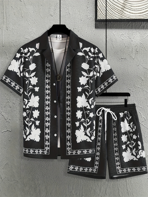 Američki prekogranični 2025. novi ležerni modni visokokvalitetni kubanski ovratnik s kratkim rukavima, kratke hlače