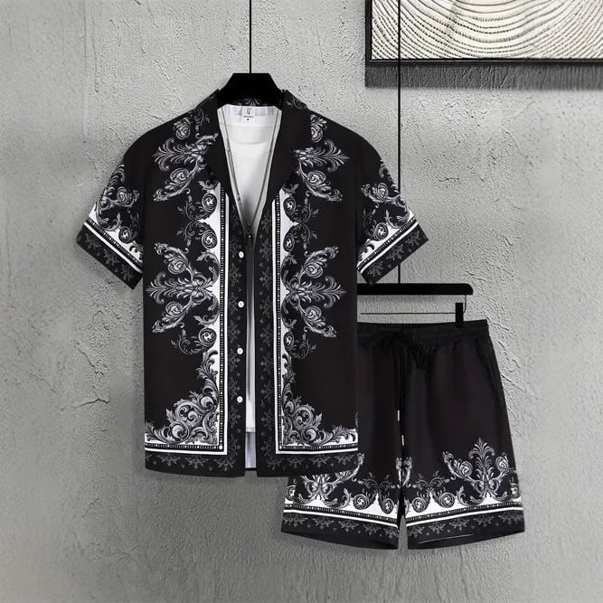 American Cross-Border 2025 Nou Casual Fashion de înaltă calitate cu guler cubanez cu mânecă scurtă pantaloni scurți costum