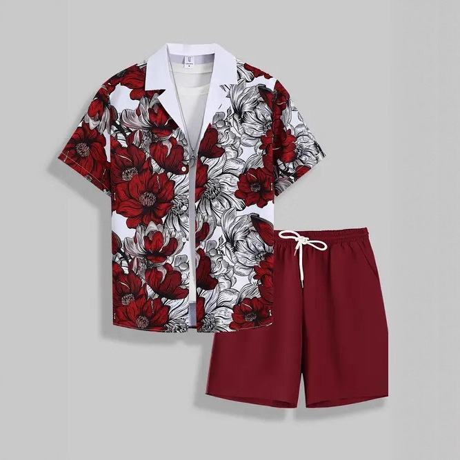 Američki prekogranični 2025. novi ležerni modni visokokvalitetni kubanski ovratnik s kratkim rukavima, kratke hlače