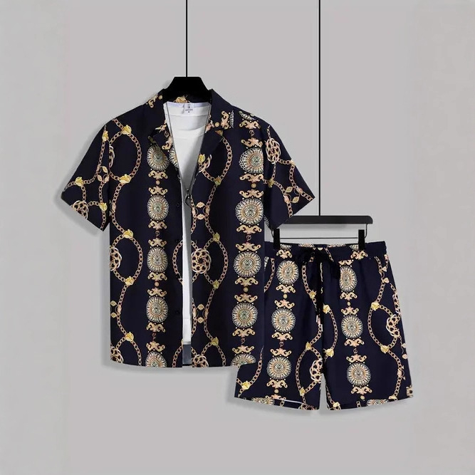 Američki prekogranični 2025. novi ležerni modni visokokvalitetni kubanski ovratnik s kratkim rukavima, kratke hlače