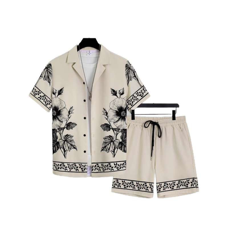 Američki prekogranični 2025. novi ležerni modni visokokvalitetni kubanski ovratnik s kratkim rukavima, kratke hlače