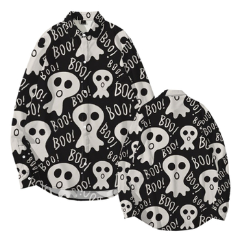 Tarpvalstybinis tiekimas. Helovininės tamsios serijos kaukolės skeleto 3D marškinėliai su atlapu. Korėjietiško stiliaus ploni laisvalaikio marškinėliai ilgomis rankovėmis.