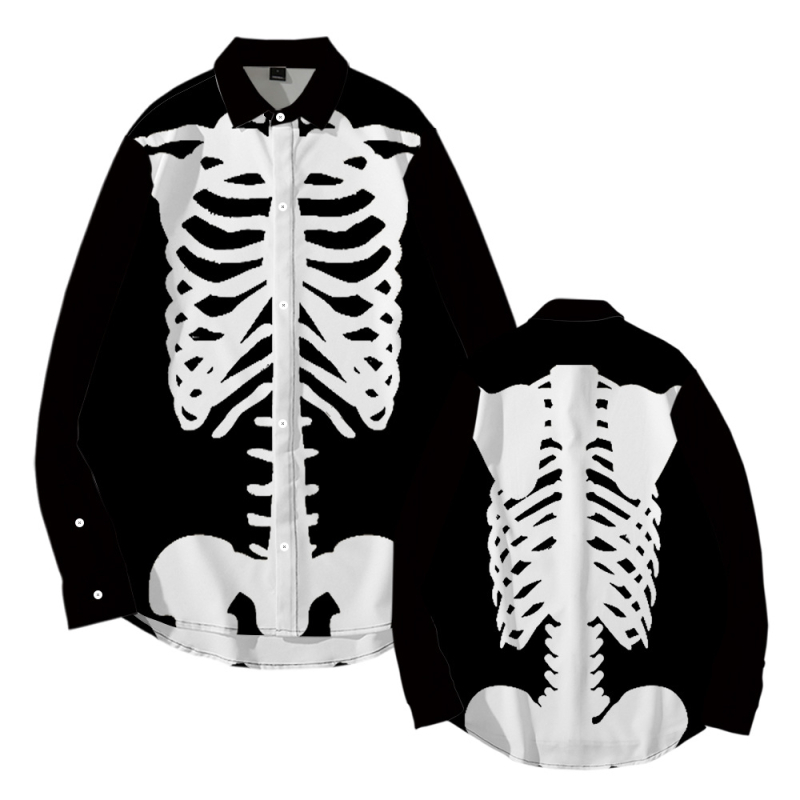 Tricou transfrontalier cu mânecă lungă, stil coreean, cu rever, slim fit, casual, cu model Halloween Dark Series