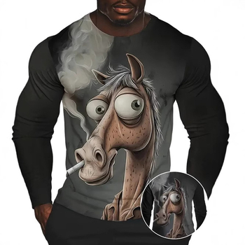 Ανδρικό T-shirt με μακριά μανίκια και στρογγυλή λαιμόκοψη, μοντέρνο, αστείο σχέδιο, με στάμπα και print σε στυλ niche