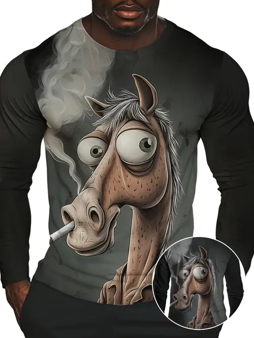 Muška modna, moderna, ležerna majica dugih rukava s okruglim izrezom i smiješnim uzorkom