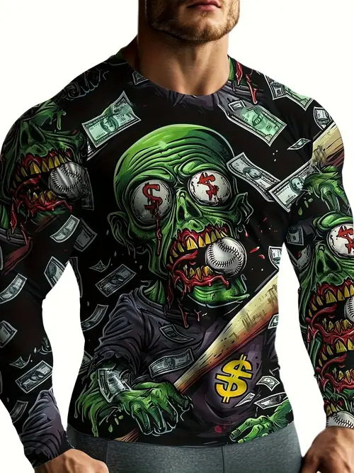 Muška modna, moderna, ležerna majica dugih rukava s okruglim izrezom i smiješnim uzorkom