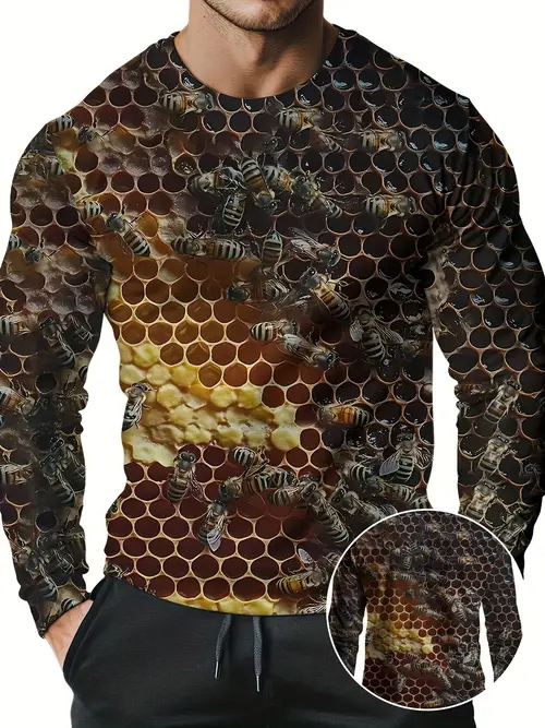 Muška modna, moderna, ležerna majica dugih rukava s okruglim izrezom i smiješnim uzorkom