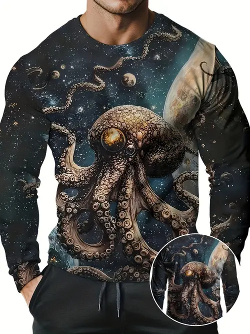 Muška modna, moderna, ležerna majica dugih rukava s okruglim izrezom i smiješnim uzorkom