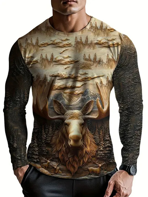 Muška modna, moderna, ležerna majica dugih rukava s okruglim izrezom i smiješnim uzorkom