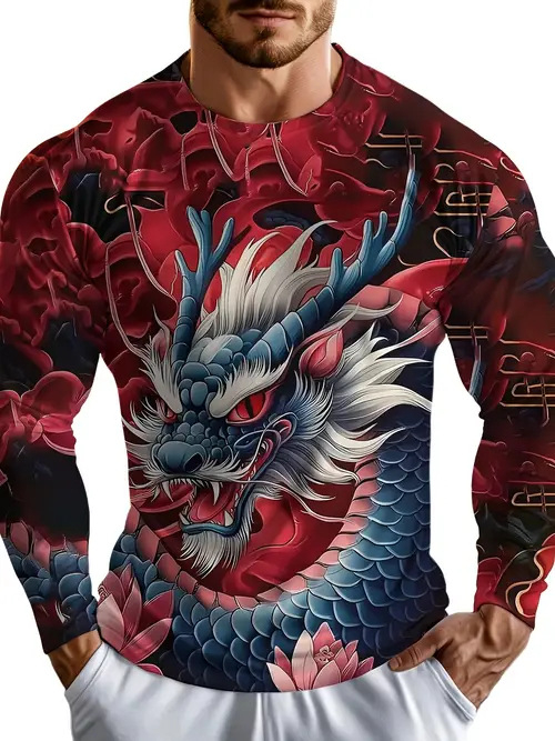 Muška modna, moderna, ležerna majica dugih rukava s okruglim izrezom i smiješnim uzorkom