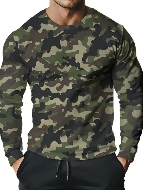 Muška modna, moderna, ležerna majica dugih rukava s okruglim izrezom i smiješnim uzorkom