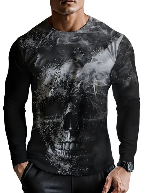 Muška modna, moderna, ležerna majica dugih rukava s okruglim izrezom i smiješnim uzorkom