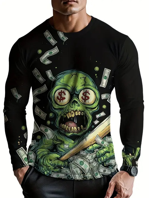 Muška modna, moderna, ležerna majica dugih rukava s okruglim izrezom i smiješnim uzorkom