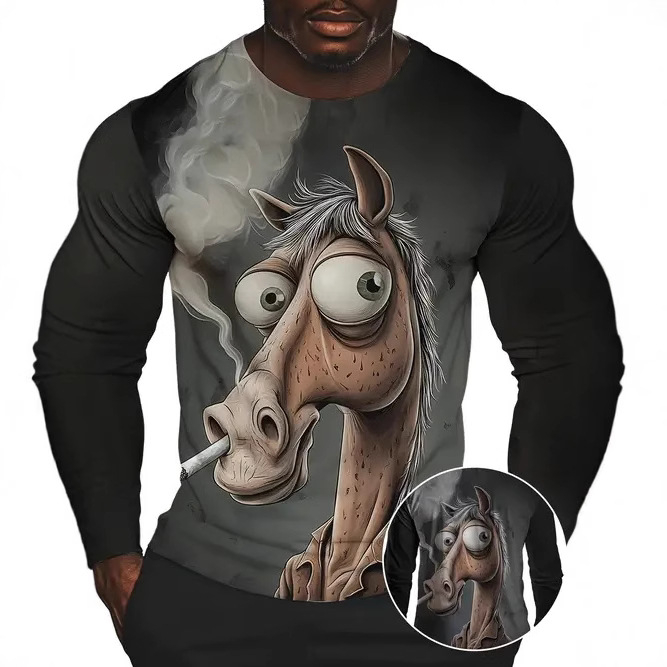 Muška modna, moderna, ležerna majica dugih rukava s okruglim izrezom i smiješnim uzorkom