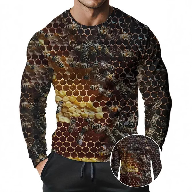 Muška modna, moderna, ležerna majica dugih rukava s okruglim izrezom i smiješnim uzorkom