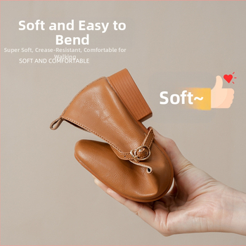 Γνήσια δερμάτινα παπούτσια για γυναίκες με χοντρά τακούνια και ολόσωμα γαλλικά παπούτσια Mary Jane με τετράγωνη μύτη για γυναίκες με μεσαία τακούνια, νέα ευέλικτα γυναικεία παπούτσια για την άνοιξη και το φθινόπωρο