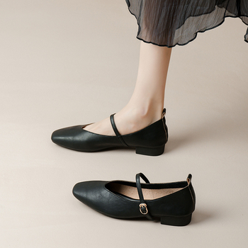 Γνήσια δερμάτινα παπούτσια για γυναίκες με χοντρά τακούνια και ολόσωμα γαλλικά παπούτσια Mary Jane με τετράγωνη μύτη για γυναίκες με μεσαία τακούνια, νέα ευέλικτα γυναικεία παπούτσια για την άνοιξη και το φθινόπωρο