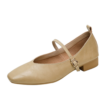 Γνήσια δερμάτινα παπούτσια για γυναίκες με χοντρά τακούνια και ολόσωμα γαλλικά παπούτσια Mary Jane με τετράγωνη μύτη για γυναίκες με μεσαία τακούνια, νέα ευέλικτα γυναικεία παπούτσια για την άνοιξη και το φθινόπωρο