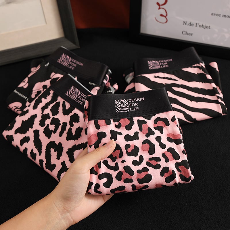 Bărbați noi, la modă, cu imprimeu leopard, bumbac pur, confortabil, sexy, personalizat, lenjerie intimă pentru băieți, boxeri cu patru colțuri, pantaloni scurți respirabili