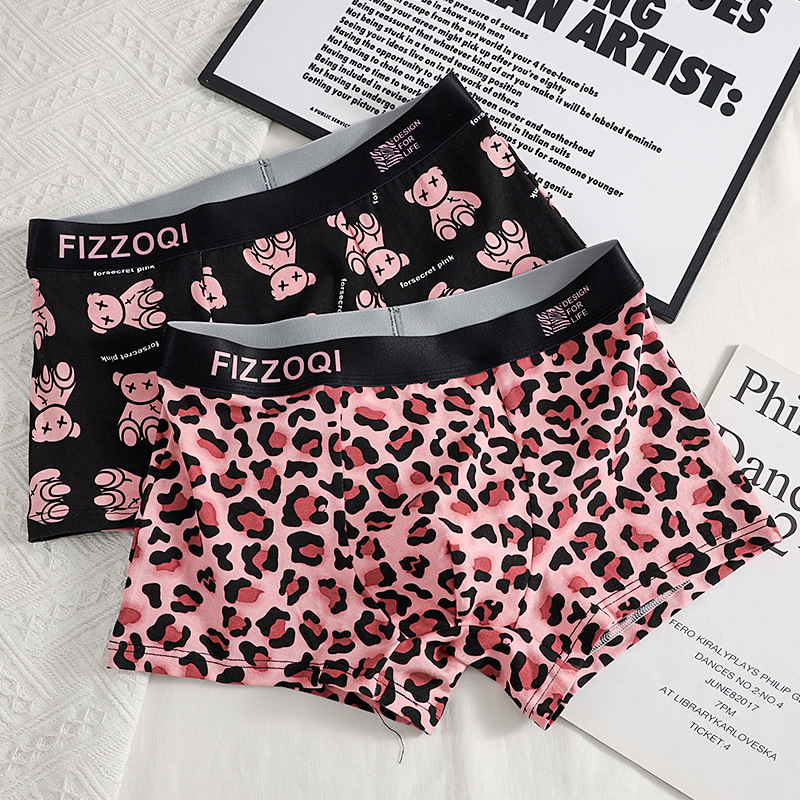 Uued meeste trendikad leopardimustriga puhtast puuvillast mugavad seksikad isikupärastatud aluspesu poiste nelja nurgaga bokserid, hingavad lühikesed püksid