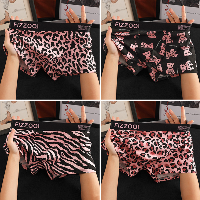 Uued meeste trendikad leopardimustriga puhtast puuvillast mugavad seksikad isikupärastatud aluspesu poiste nelja nurgaga bokserid, hingavad lühikesed püksid