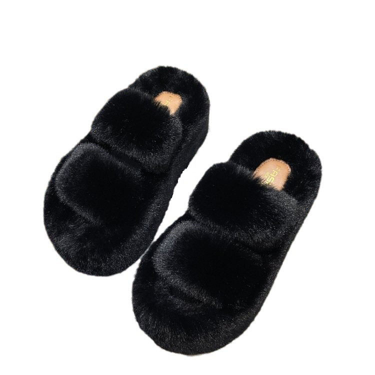 7 cm storio padu pliušinės šlepetės moterims 2023 m. rudeniui ir žiemai Naujos korėjietiško stiliaus mažos dviejų eilių pliušinės šlepetės