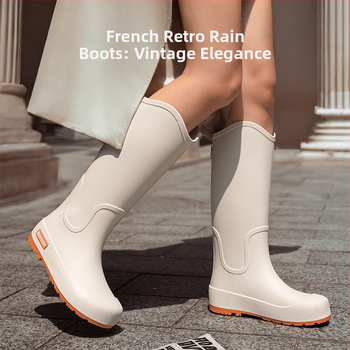 Mados tendencijos lietaus batai moterims vandeniui neslystantys aukšti vamzdžiai lietaus batai suaugusiems stovyklavimo darbui atsparūs guminiai batai ilgi vamzdžiai vandens batai