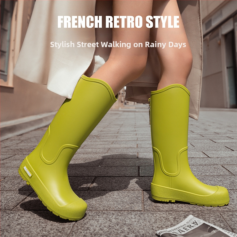 Модни обувки за дъжд, дамски водоустойчиви, неплъзгащи се, високи ботуши за дъжд, за възрастни, къмпинг, работа, износоустойчиви гумени обувки, дълги водоустойчиви обувки