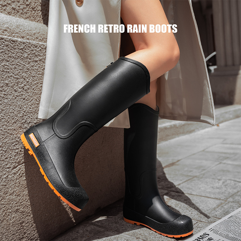 Mados tendencijos lietaus batai moterims vandeniui neslystantys aukšti vamzdžiai lietaus batai suaugusiems stovyklavimo darbui atsparūs guminiai batai ilgi vamzdžiai vandens batai