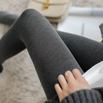 Дамски клинове, пролетни и есенни, тънки, с полар, удебелени, вертикални райета, отслабващи памучни панталони, зимни, връхни, за отслабване
