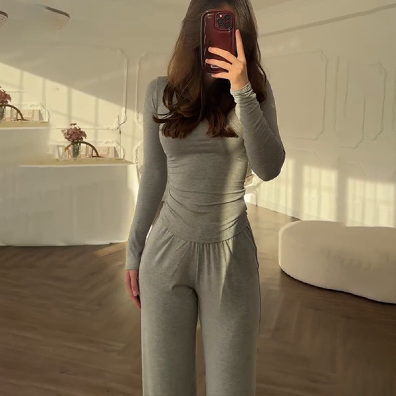 Лято 2025, европейски и американски дамски нови модни панталони с кръгло деколте, с прилепнала кройка, ежедневни, универсални, свободни, еластични, с широки крачоли, за костюми