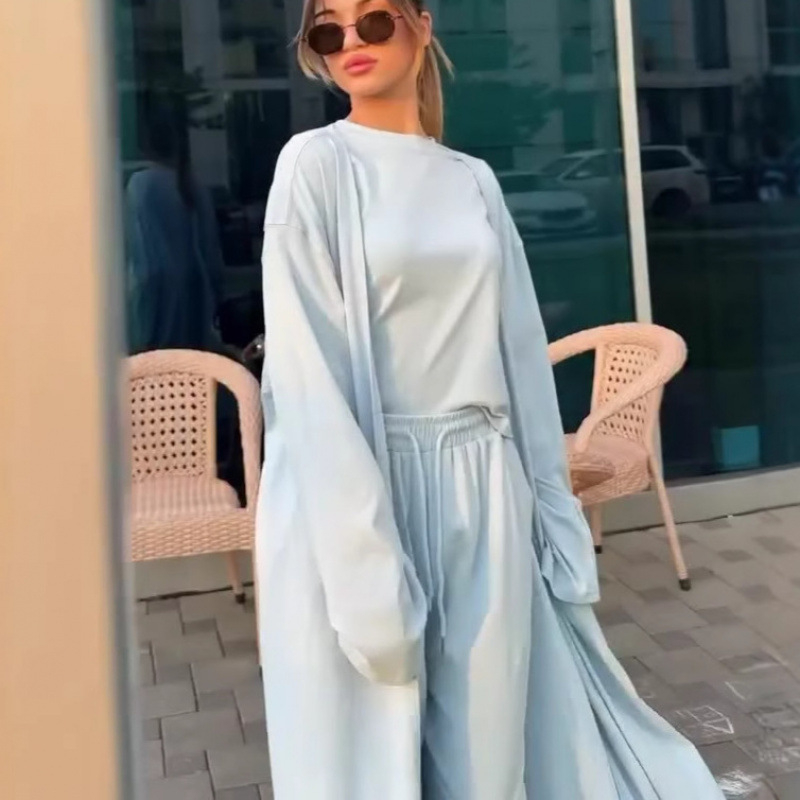 Лято 2025, европейски и американски дамски нови модни панталони с кръгло деколте, с прилепнала кройка, ежедневни, универсални, свободни, еластични, с широки крачоли, за костюми