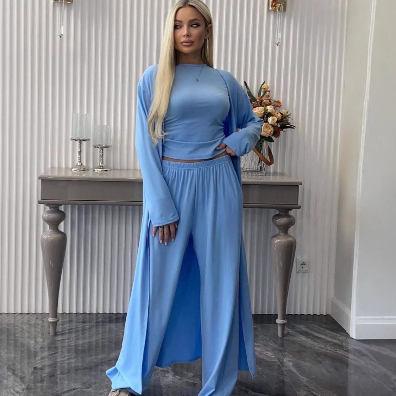 Лято 2025, европейски и американски дамски нови модни панталони с кръгло деколте, с прилепнала кройка, ежедневни, универсални, свободни, еластични, с широки крачоли, за костюми