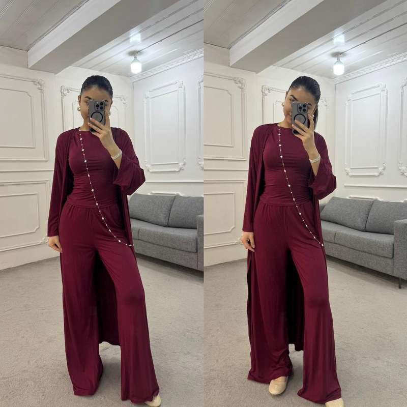 Лято 2025, европейски и американски дамски нови модни панталони с кръгло деколте, с прилепнала кройка, ежедневни, универсални, свободни, еластични, с широки крачоли, за костюми