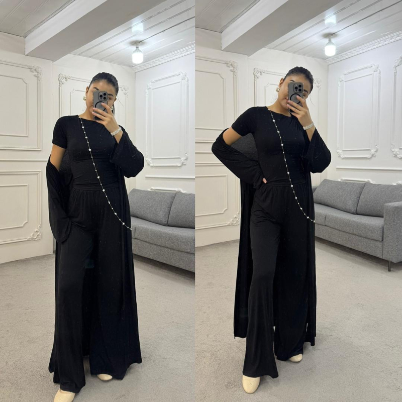 Лято 2025, европейски и американски дамски нови модни панталони с кръгло деколте, с прилепнала кройка, ежедневни, универсални, свободни, еластични, с широки крачоли, за костюми